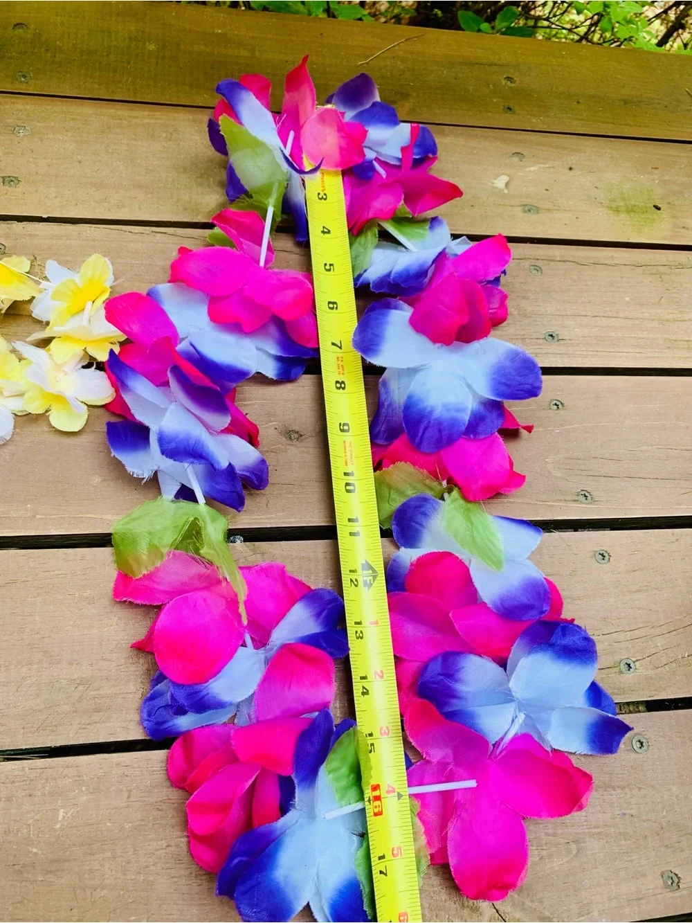Vibrant Pink & Blue Tropical Flower Lei necklace with Yellow bracket style lei